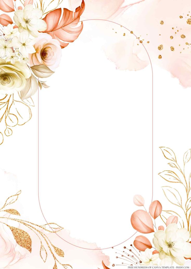 a pink and gold floral background with an empty space in the center for text or photos