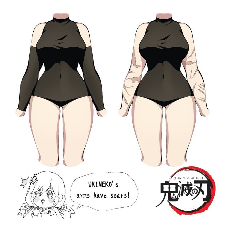 an anime character is wearing a black and white swimsuit with long sleeves, high neckline