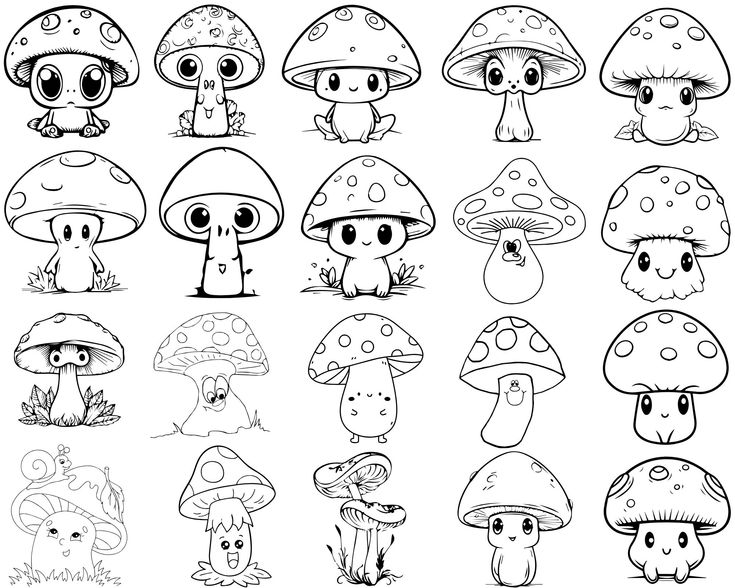 the different types of mushrooms are shown in black and white