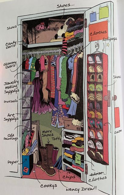 an open closet filled with lots of clothes and other things on it's shelves