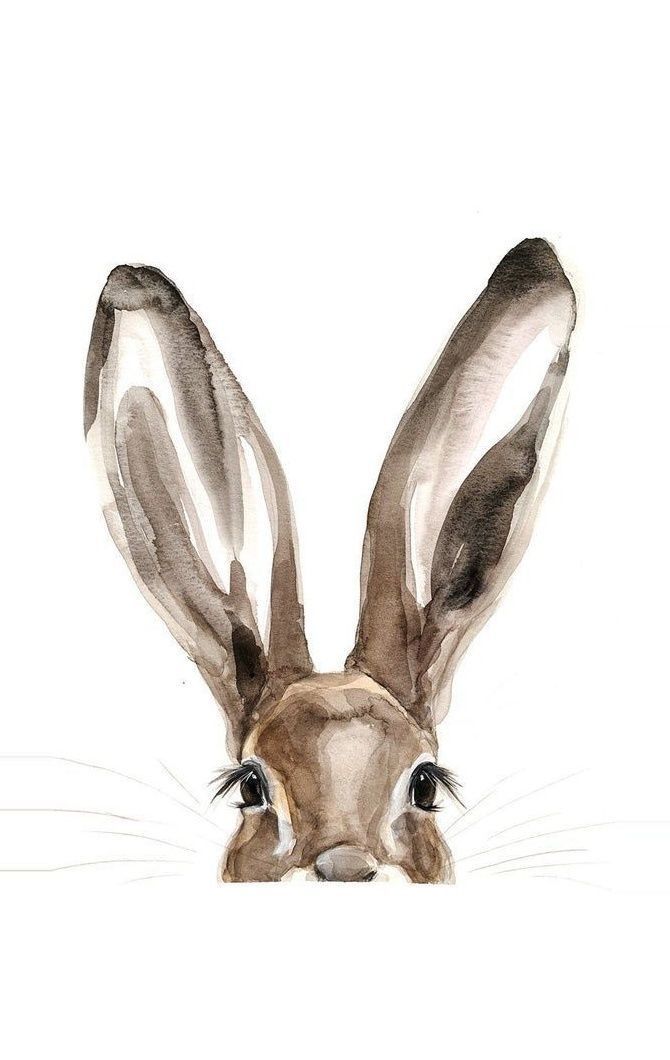 a watercolor painting of a rabbit's head