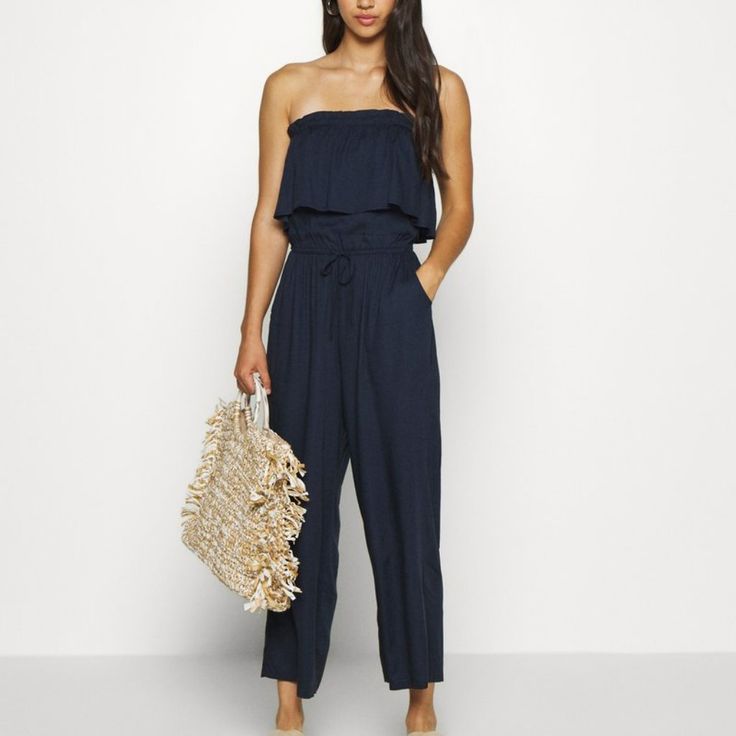 Hollister Women's Strapless Jumpsuit- Navy New With Tag, Never Worn. Please Note: The Pictures Are Of An Xl Which Sold But We Have Xs Available. Please Order From Listing Size And Not Photos. Items Are Identical. #162 Blue High Waist Strapless Jumpsuit For Summer, Chic Blue High-waist Strapless Jumpsuit, Summer Strapless Jumpsuits And Rompers For Beach Season, Casual Strapless Jumpsuits And Rompers For Summer, Strapless Summer Jumpsuits And Rompers For Day Out, Strapless Jumpsuits And Rompers For Summer Day Out, Casual Bandeau Strapless Jumpsuit For Summer, Strapless Summer Romper For Day Out, Casual Blue High Waist Strapless Jumpsuit