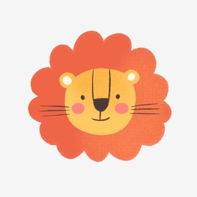 an orange lion head with a black nose and pink cheeks, on a white background