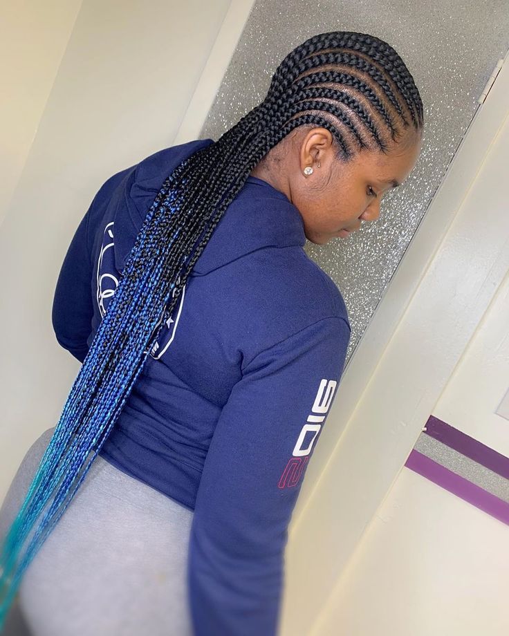 @hair_decisions on Instagram: “Straight back w/ ombré ends 💙 #feedinbraids #braidstyles #naturalhair #miamibraids #miamihair #braidgang #tampabraids #tampahair…” Ombre Straight Back Cornrows, Cornrolls Hairstyles Braids, Straight Back Feed In Braids, 6 Stitch Braids, Single Braids Hairstyles, Straight Back Braids, Ombre Braids, Braids Bun, Feed In Braids