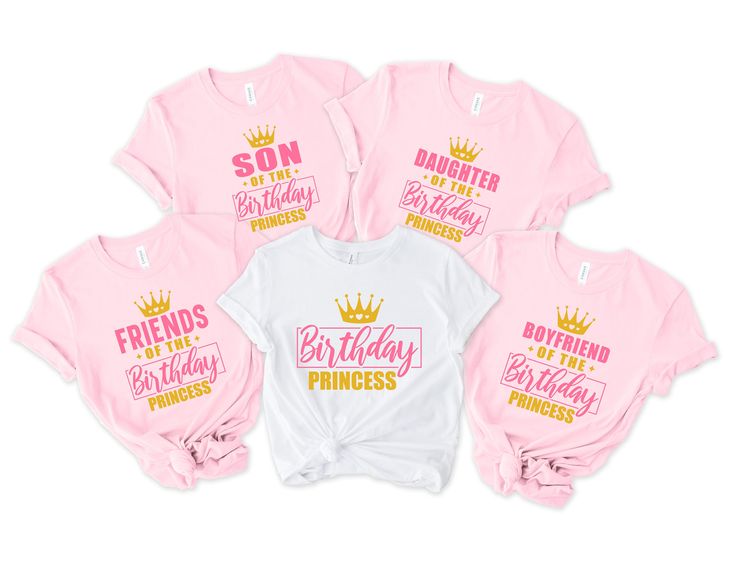 Family Matching Princess Birthday Shirts, Princess Theme Party, Birthday Girl Party T-Shirts, Birthday Girl Squad Tees, Birthday Party Crew Hi There! First of all thank you for being here and checking out our finest t-shirt designs.  We dedicated ourselves to provide the best possible service for our valuable customers. In order to provide you best service, we are using the quality materials and beautiful designs. You can always contact us for your questions or for your suggestions. We are open for your suggestions. ✔ How To order; 1-) Please, check and review all photos 2-) Choose your t-shirt size and color 3-) Click add to cart. You can go back to add more product 4-) Click "Proceed to check out" 5-) When you check out, you can add a note to seller for any request  To write something on Pink Birthday Top With Text Print, Pink Birthday Tops With Text Print, Pink Letter Print Top For Birthday Gift, Pink Tops With Text Print For Birthday, Pink Letter Print Shirt For Birthday Gift, Pre-shrunk Pink Shirt For Birthday, Pink Text Print T-shirt For Birthday, Pink Shirt With Letter Print For Birthday Gift, Pink Crew Neck Shirt For Birthday Gift