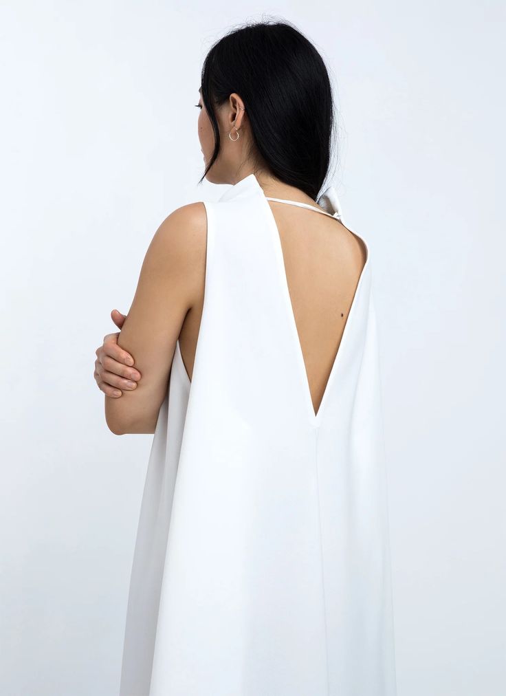 KAAREM - Punica Sleeveless V Back Dress - White Chic A-line Dress With Keyhole Back, Sleek Backless Dress With Keyhole Back, Summer A-line Backless Dress With Back Opening, Elegant Halter Dress With Cutout Back For Evening, Summer Evening Halter Dress With Cowl Back, Summer Evening Halter Dress With Keyhole Back, Sleek Summer Dress With Tie Back, Chic Mini Dress With Back Opening For Brunch, Chic Brunch Mini Dress With Back Opening