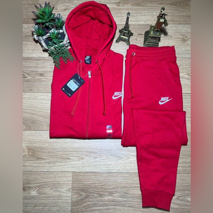 Unisex Zip Up Hoodie Jogger Set-Red Nike Sweatsuit, Grey Nike Hoodie, Vapour Max Nike, Nike Set, Navy Blue Crewneck, Hype Clothing, Baggy Clothes, Mens Casual Dress Outfits, Nike Zip Up