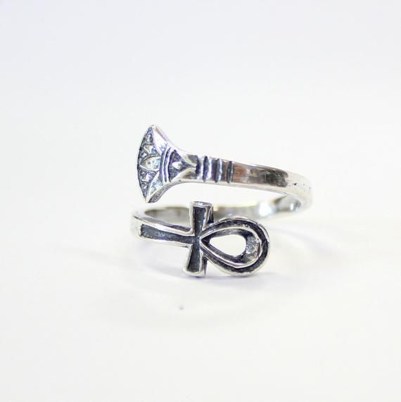 Silver Ankh Ring - Egyptian Ring - Egyptian Ankh - Ankh Jewelry - The Afterlife - Sterling Silver Symbolic Ankh Ring As A Gift, Symbolic Ankh Rings For Gifts, Symbolic Silver Open Ring, Silver Symbolic Toe Rings, Silver Engraved Open Ring Symbolic Style, Vintage Silver Ankh Jewelry, Adjustable Silver Engraved Ring, Spiritual Style, Silver Symbolic Ceremonial Rings, Silver Rings For Ceremonial Occasions