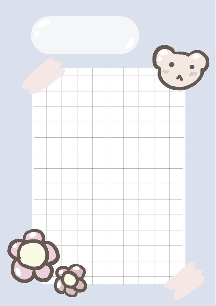 a blue background with flowers and a teddy bear on the top right corner is an empty paper