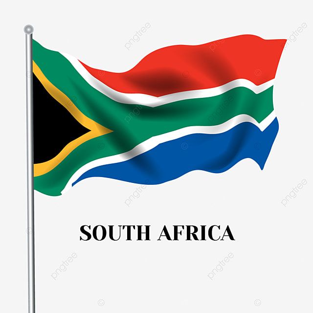 the flag of south africa waving in the wind on a white background with text that reads south africa