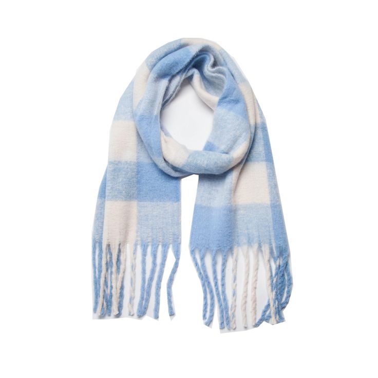 PRICES MAY VARY. MATERIAL - 100% high quality acrylic with cashmere feeling, extremely cozy, skin-friendly and lightweight, keep you warm in cold weather; No pilling; No scratchy to skin SIZE - 84.6"x13.8" with tassels,The winter scarfs is soft, medium weight, wrap the oversized scarf freely around any outfit and it will keep you warm all day long DESIGN FEATURE - Fashion plaid pattern, vibrant colors to choose, bring you a colorful winter; Plaid scarves are never out of style, match all the out How Long Is A Childs Scarf, Blue And White Check Scarf, Pastel Winter Scarf, Winter Scarf Clipart, Blue Scarf Women, Holiday Scarves, Polyester Scarf, Scarf Material, Cashmere Color