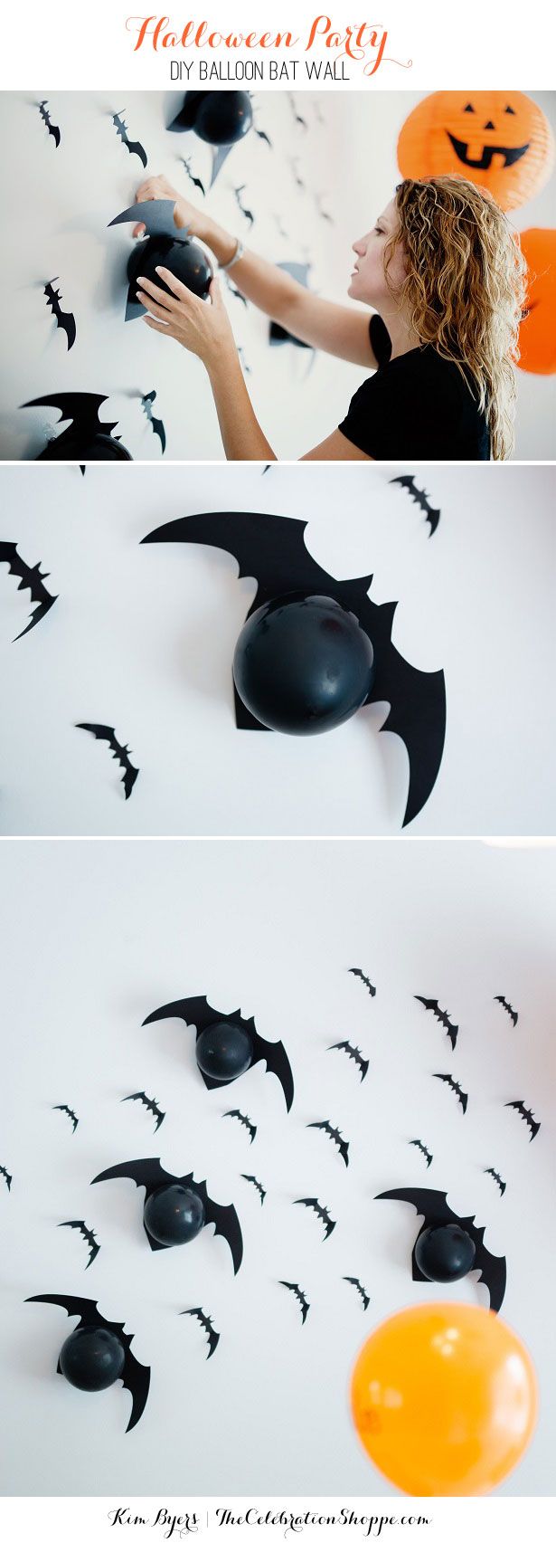 halloween party decorations with bats and balloons