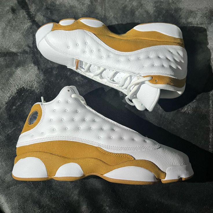 Air Jordan 13 Retro Gs Size 7y White/Wheat New Will Ship With Box. Air Jordans Retro 13, White Basketball Shoes With Gum Sole For Light Sports, White Synthetic Basketball Shoes With Gum Sole, Casual White Jordan Shoes With Breathable Design, Casual White Jordan Shoes With Breathability, Casual White Breathable Jordan Shoes, Casual White Jordan Shoes With Boost Midsole, White High-top Sneakers With Gum Sole For Light Sports, Sporty Lace-up Jordan Shoes With Gum Sole