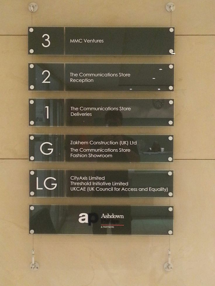 there are four glass signs on the wall