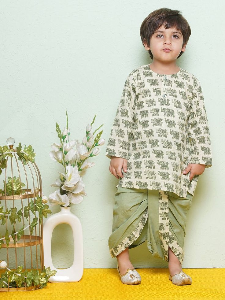 **Specifications : Please visit our brand store** https://www.etsy.com/in-en/shop/AJDezines?ref=seller-platform-mcnav Kurta : Animal Print Kurta made in cotton fabric with front button opening. Dhoti : Dhoti made in cotton fabric, detailed design printed on border with elasticated waist Specially handcrafted clothing for the perfect look and comfort for the festive season 2 Pc Set : 1 Kurta, 1 Dhoti Care: Gentle Handwash. Made in the auspicious color palette and crafted in soft cotton, this dhot Diwali Outfits, Boys Kurta, Dhoti Pants, Brand Store, Mandarin Collar, Festival Wear, Diwali, Desi, Boy's Clothing