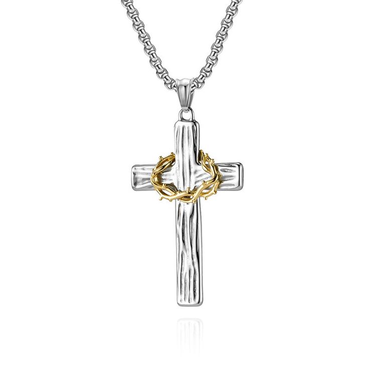 Description & Details Embrace the timeless symbol of faith, spirituality, and devotion with our exquisite pieces inspired by the sacred cross. Each design in our collection is meticulously crafted to honor the significance of the cross and serve as a beautiful reminder of one's beliefs and values. • Material: High Quality Titanium Steel• Finish: Hypoallergenic ∙ Gold Plating• Dimensions: 38 x 62 mm pendant, 60 cm chain• All our work is custom made by hand with love White Gold Cross Jewelry For Spiritual Style, Spiritual White Gold Cross Jewelry, Spiritual Pendant Cross Necklace, Spiritual Cross Pendant Necklace, Spiritual White Cross Jewelry, White Crucifix Cross Necklace, Symbolic Crucifix Necklace For Gift, Spiritual Cross Necklace As Gift, White Spiritual Crucifix Cross Necklace