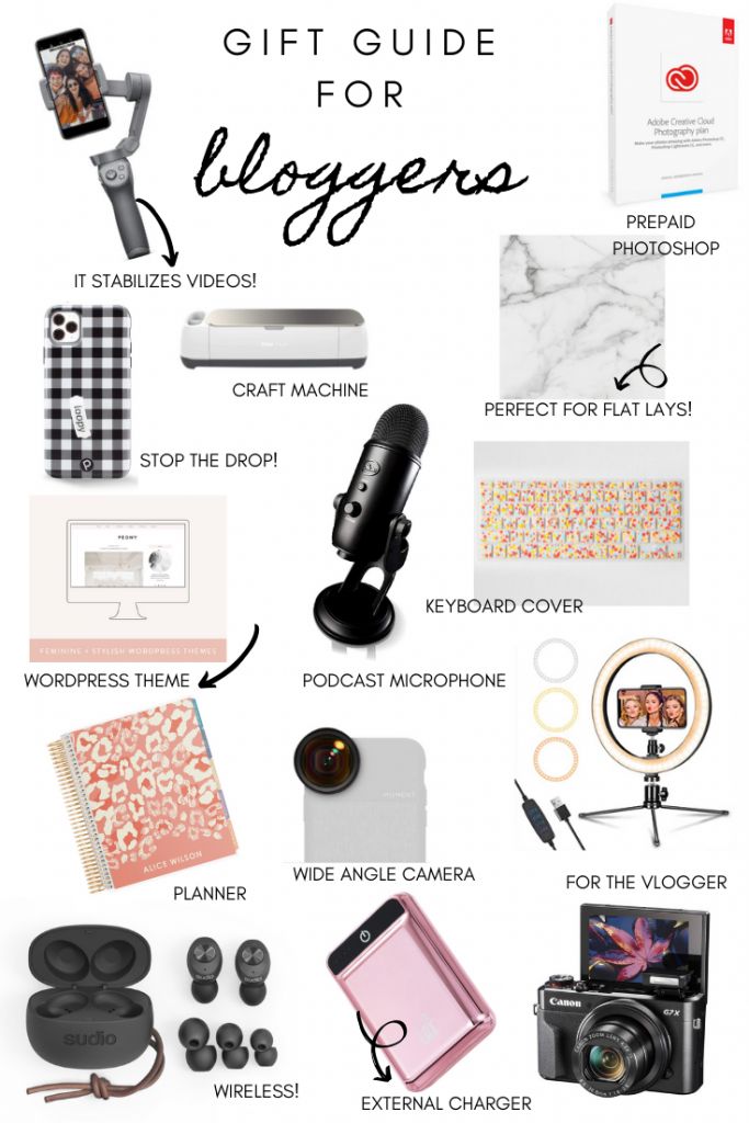 the ultimate gift guide for bloggers with text overlaying it, including an image of