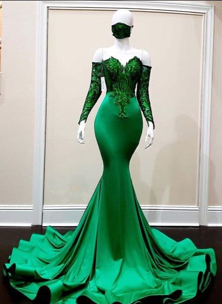 Green prom dresses Pretty Pageant Dresses, Princess And The Frog Theme Prom Dress, Evening Mermaid Dress With Sweep Train, Green Mermaid Evening Dress With Sweep Train, Glamorous Green Mermaid Dress With Sweep Train, Green Fitted Ball Gown Evening Dress, Fitted Green Ball Gown Evening Dress, Green Fitted Ball Gown For Party, Fitted Green Ball Gown For Party