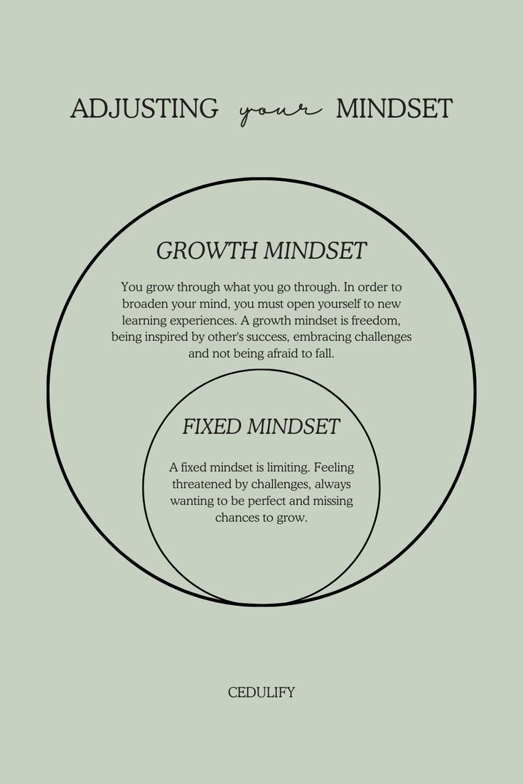 an image of a diagram with the words, adjusting your mindset and growth mindset