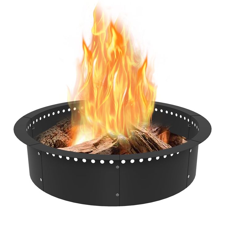 a black fire pit with flames coming out of the top and on it's sides