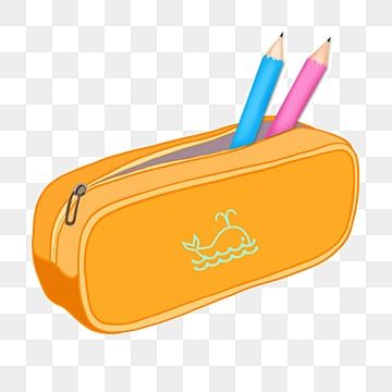 an orange pencil case with two pencils sticking out of it, on a transparent background