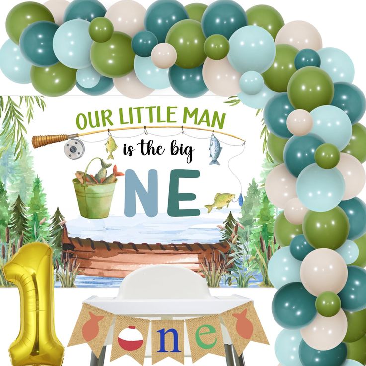 an image of a 1st birthday decoration with balloons