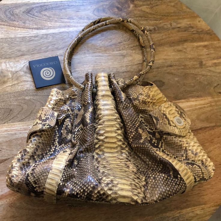 Chiocciola Genuine Python-Skin Handbag. Condition Is New With Tags. (The Keychain On The Bag Is Removable). Luxury Bags With Magnetic Closure For On-the-go, Luxury Hobo Bag With Magnetic Closure, Luxury Hobo Bag With Magnetic Closure In Satchel Shape, Luxury Hobo Bag Satchel With Magnetic Closure, Python Bags, Betsey Johnson Purses, Python Skin, Studded Bag, Quilted Purses