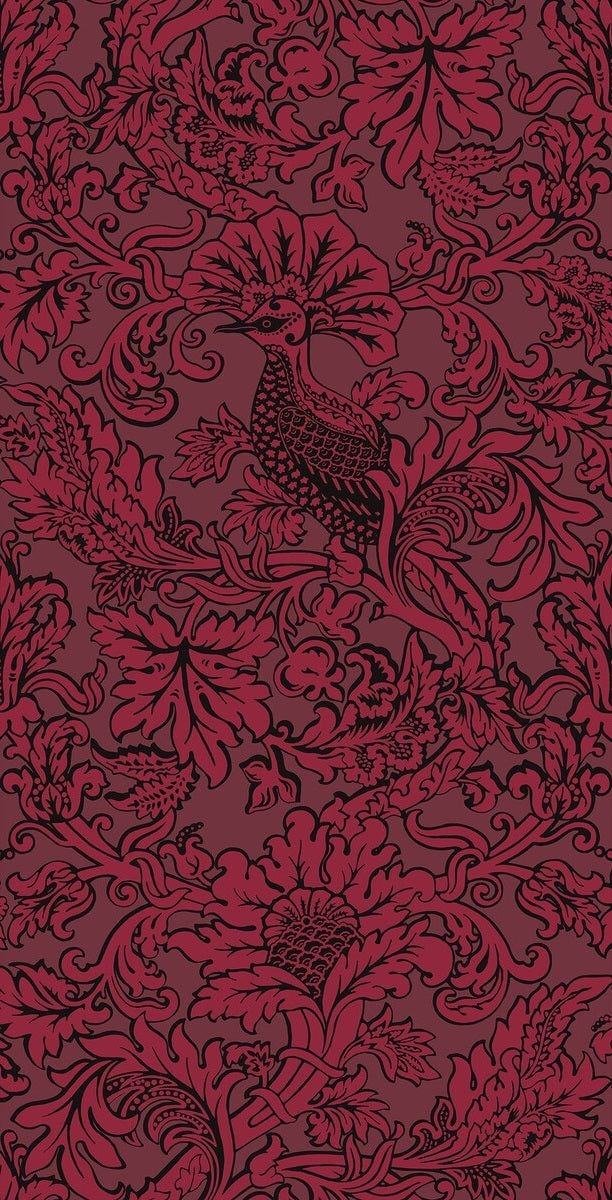 a red and black wallpaper with an intricate design