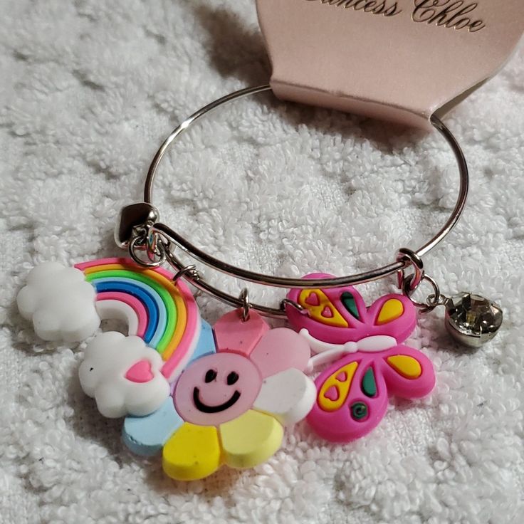 Kids Charm Bracelet - Stainless Steel (Rainbow) - $15 - Nwt. Cute Nickel-free Charm Bracelet For Birthday, Personalized Kawaii Multicolor Jewelry, Kawaii Multicolor Personalized Jewelry, Rainbow Novelty Jewelry For Birthday, Adjustable White Jewelry With Cute Design, Trendy Multicolor Nickel Free Charm Bracelet, Trendy Multicolor Nickel-free Charm Bracelet, White Jewelry With Cute Adjustable Design, Cute Rainbow Charm Bracelet For Gift