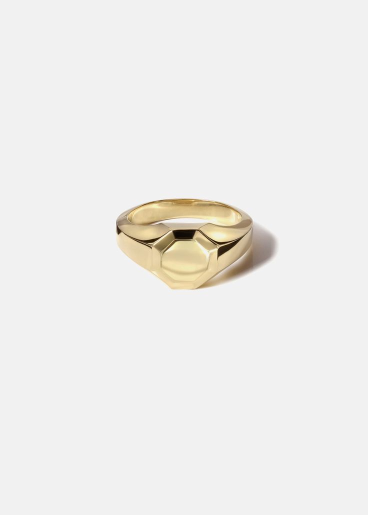 —Cosma Collection Clean forms showcasing the beauty of gold and diamonds. The Cosma Signet Ring is designed to emulate the diamonds shape in a solid octagon shape. Handcrafted in polished 18K gold. Engraving is available for this piece. Please make a note of desired engraving in the “Notes” box at checkout. (8 characters max) Quarter sizes are available upon request. Please make a note at checkout. Available in Yellow Gold, White Gold & Rose Gold — Platinum upon request. Please note: All our Luxury Wedding Signet Ring With Open Band, Octagon Wedding Ring With Polished Finish, Formal Octagon Single Diamond Ring, Classic Gold Octagon Ring, Heirloom Octagon 14k Gold Rings, Gold Octagon Diamond Ring For Formal Occasions, Classic Octagon Signet Ring As Promise Ring, Luxury Octagon Ring With Single Diamond, Formal Gold Diamond Ring In Octagon Shape