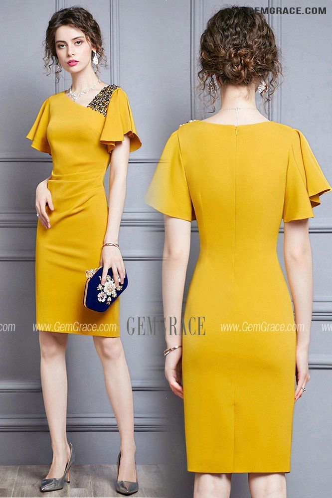 10% off now|Free shipping world-wide. Elegant Yellow Sheath Summer Party Dress Beaded with Puffy Sleeves at GemGrace. Click to learn our pro custom-made service for wedding dress, formal dress. View #WeddingGuestDresses for more ideas. Elegant Yellow Bodycon Dress, Yellow Short Sleeve Formal Dress, Yellow Short Sleeve Dress For Formal Events, Yellow Sheath Bodycon Party Dress, Elegant Yellow Bodycon Evening Dress, Elegant Yellow Bodycon Dress For Evening, Yellow Short Sleeve Dress For Evening, Yellow Short Sleeve Evening Dress, Elegant Yellow Embellished Dress