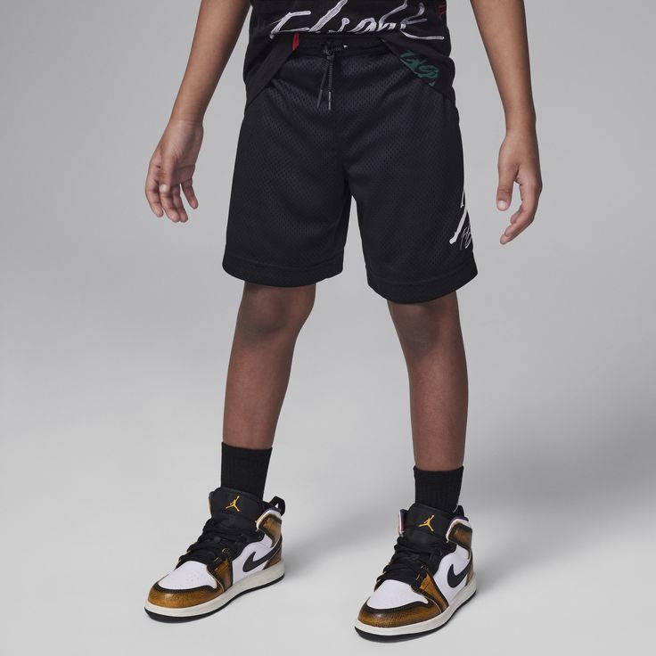 Put your little baller in these shorts, made of breathable mesh fabric enhanced with quick-drying, moisture-wicking Dri-FIT technology to help keep them cool and dry while they play. The stretch waistband has a drawcord for a comfy fit that's just right and pockets provide spots to stash small items. Casual Black Athletic Shorts For Basketball, Black Sportswear Bottoms For Basketball, Black Sporty Basketball Bottoms, Sporty Black Bottoms For Basketball, Black Athleisure Bottoms For Basketball, Black Athletic Shorts For Basketball In Summer, Black Athletic Shorts For Basketball Season, Black Sporty Athletic Shorts For Basketball, Sporty Athletic Shorts With Elastic Waistband For Playwear