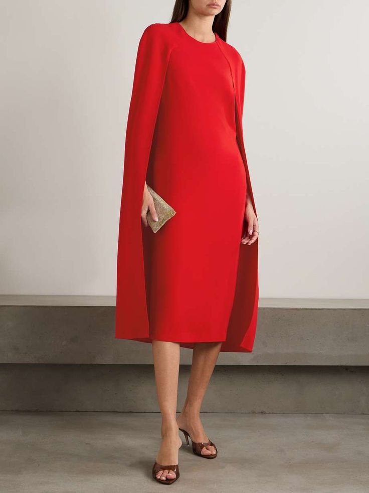 STELLA MCCARTNEY Cape-effect stretch-crepe midi dress | NET-A-PORTER Floral Dresses Short, Exclusive Dress, Stretch Crepe, Sports Suit, Ski Wear, Shop Sandals, Jeans Dress, Net A Porter, Nightwear