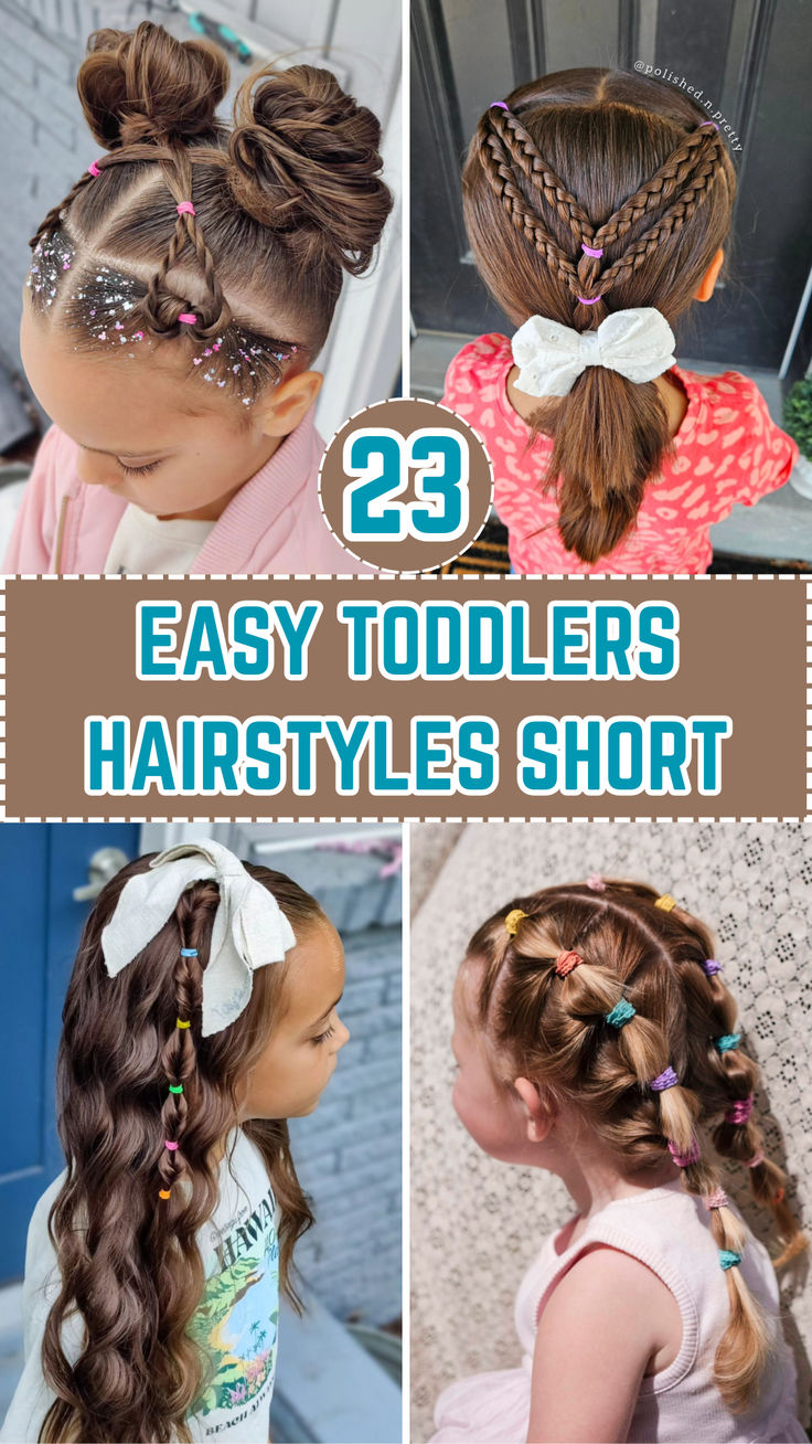 Discover 23 easy short hairstyles perfect for toddlers! These simple, cute, and quick styles will keep your little one looking adorable while staying comfortable. Perfect for busy mornings or special occasions! Toddler Christmas Hairstyles Girl Short Hair, Toddler Christmas Hairstyles Girl, Easy Hairstyles For Kids Long Hair, Cute Hairstyles For Toddler Girls Ideas, Toddler Pigtails Hairstyles, Cute Hairstyles For Girls Kids Easy, Toddler Girl Hairstyles For Short Hair, Kid Hairstyles Girls Easy, Toddler Hairstyles Curly Hair