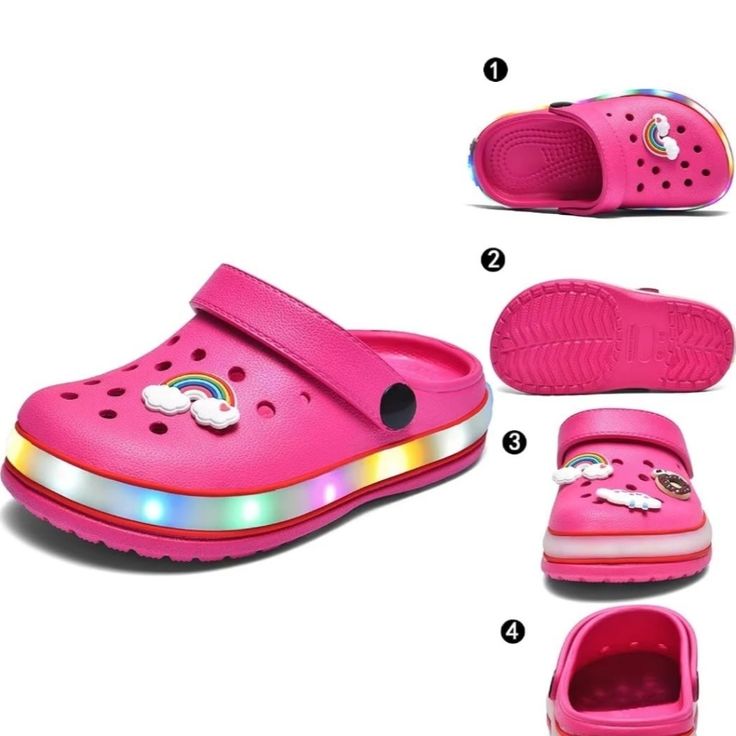 Light Up Fun Kids Shoes These Kids Garden Shoes Are Equipped With Led Lights Flashing Effect To Bring Children Fun To Walk. These Kid Clogs Using High-Quality Upgraded Versions Of The Light Bar Are Not Easily Damaged, Do Not Require Charging Equipment, And Are Suitable As Gifts For Children. Color ..... Pink Size ..... 13.5 / 33 Cute Slip-on Summer Clogs, Cute Summer Slip-on Clogs, Cute Non-slip Summer Clogs, Cute Plastic Slide Sandals, Cute Non-slip Clogs For Spring, Cute Non-slip Spring Clogs, Summer Plastic Non-slip Clogs, Summer Non-slip Plastic Clogs, Cute Summer Clogs With Round Toe