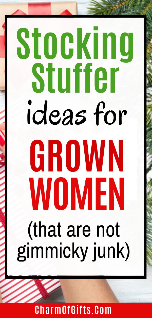 christmas presents with text saying stocking stuff ideas for grown women that are not gimmicky junk