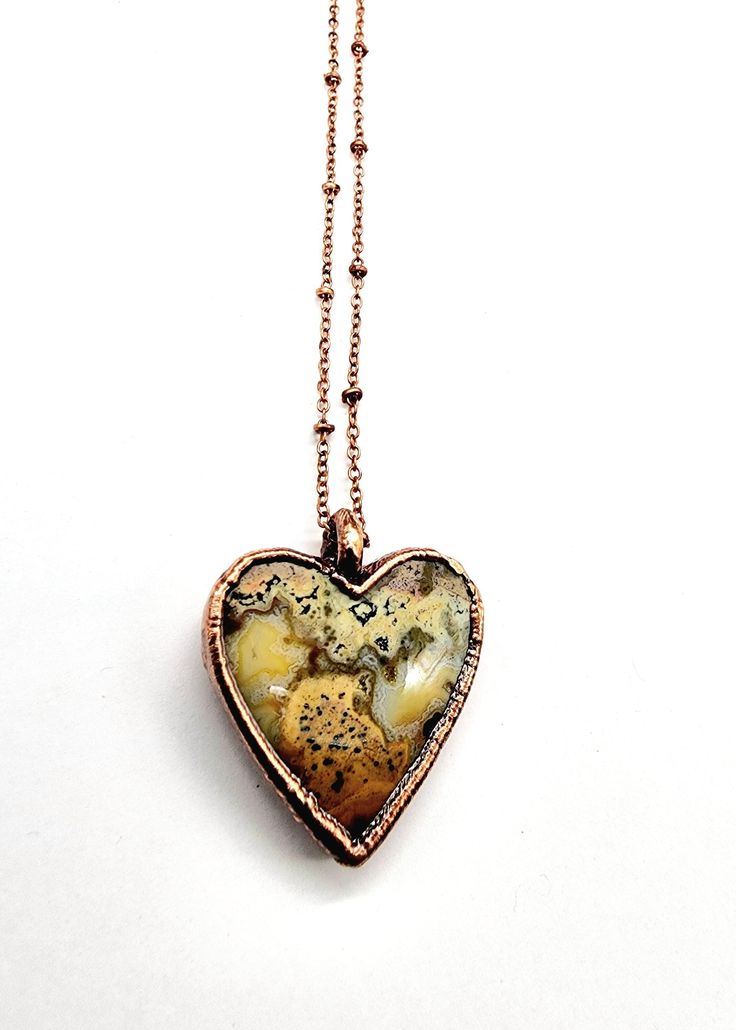 Previews and updates, visit us on Instagram - @mergingmetals Ocean Jasper Heart Necklace  This stone embodies happiness, joy, and all the good things in life. Ocean Jasper are excellent healing stones that encourage a feeling of joy and elevated spirits! As they help you to release negative feelings, you feel more optimistic. This is an excellent stone to help you if you need a lift. Ocean Jasper will invite you to open yourself up to its soothing energies, to breathe in its essence, to acknowle Luxury Unique Jasper Jewelry, Luxury Bohemian Cabochon Jewelry, One-of-a-kind Heart Shaped Spiritual Jewelry, Bohemian Heart Jewelry For Everyday, Ocean Jasper Jewelry, Good Things In Life, Negative Feelings, Love Valentines Day, Electroformed Jewelry