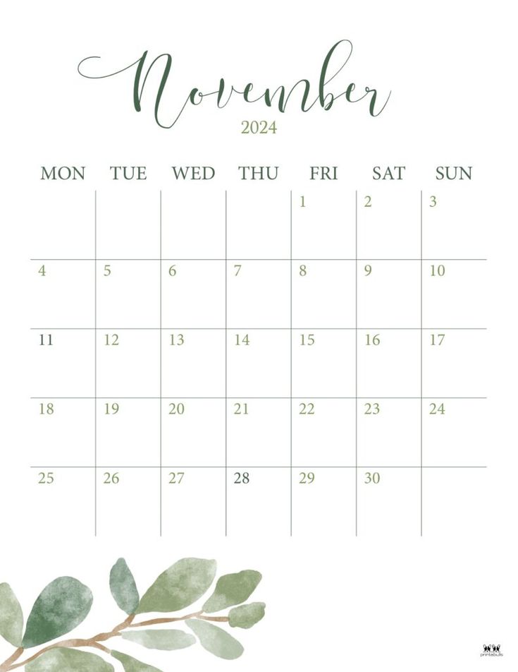 a december calendar with watercolor leaves and berries on the front, in green and white