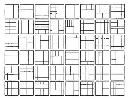 the pattern is made up of squares and rectangles, all in different sizes