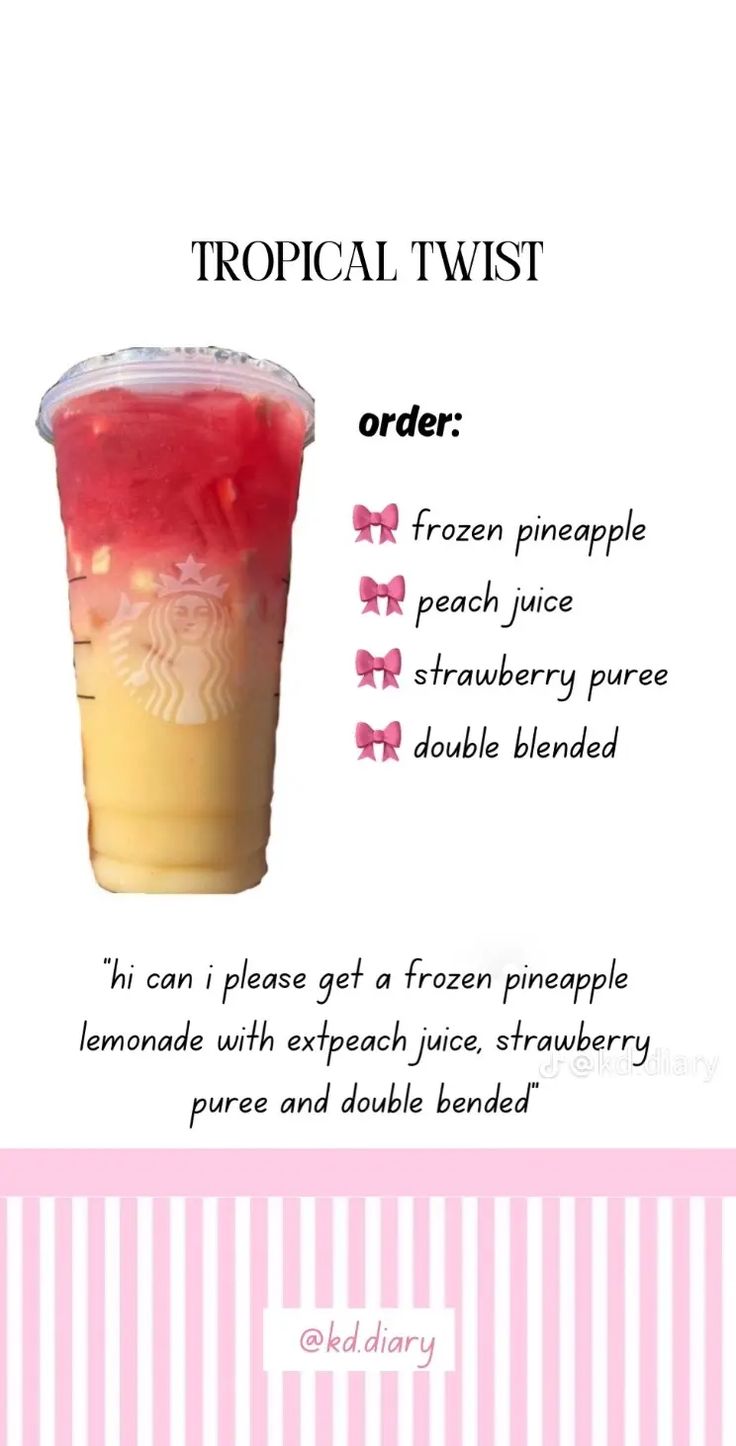 a pink and yellow drink in a plastic cup with the words tropical twist on it