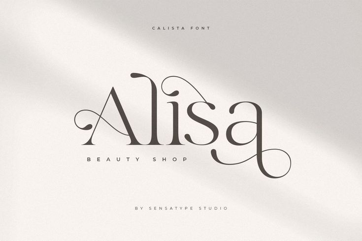 the logo for alisa beauty shop is shown in black and white, with an elegant font