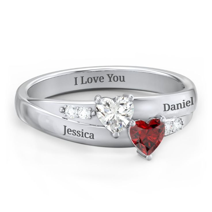 Sterling Silver Double Heart Gemstone Ring with Accents | Jewlr Silver Cubic Zirconia Birthstone Ring For Valentine's Day, Fine Jewelry Rings With Side Stones As Gift, Silver Heart-shaped Birthstone Ring Gift, Valentine's Day Heart Ring With Birthstone In Cubic Zirconia, Silver Promise Rings With Side Stones, Silver Heart-shaped Birthstone Ring For Mother's Day, Heart Shaped Silver Birthstone Ring For Mother's Day, Silver Heart Birthstone Ring For Mother's Day, Gemstone Ring For Valentine's Day Promise