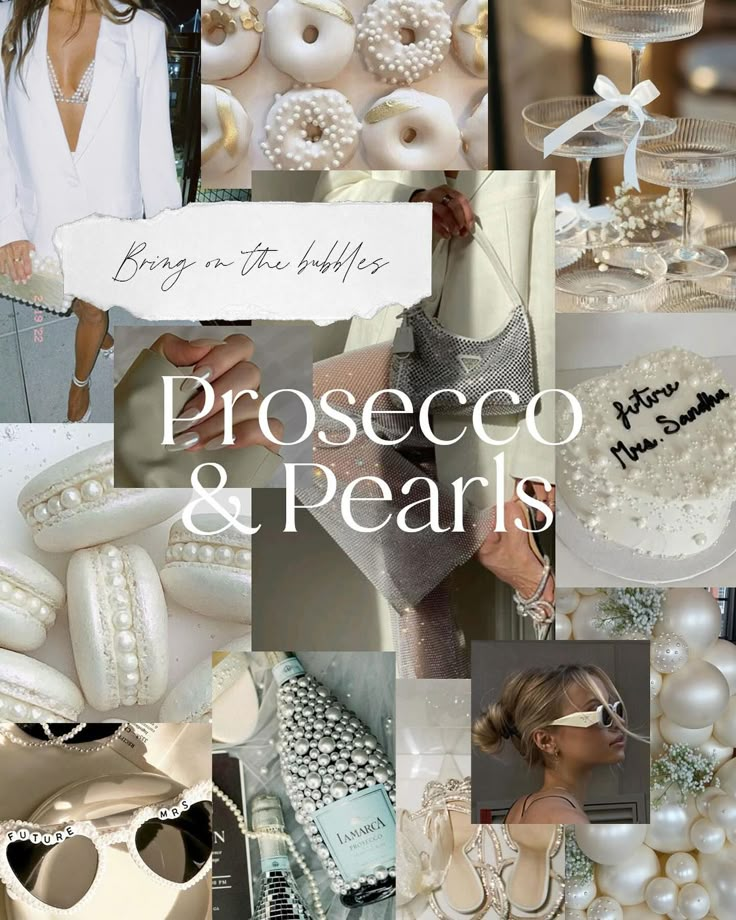 a collage of photos with pearls and jewelry