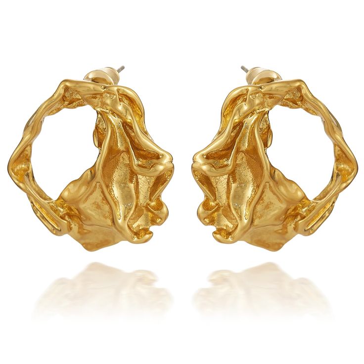 PRICES MAY VARY. Length:1.1 IN Width:0.9 IN Weight:0.21 OZ Crafted from brass and plated with 18K gold, the unique texture resembles the moment when lava solidifies, exuding both nobility and mystery. Drawing inspiration from the mesmerizing scene of flowing lava, this earring sparks boundless imagination, evoking the mysterious power of nature. Whether for everyday outfits or special occasions, this earring adds a touch of uniqueness to your fashion style, showcasing distinctive taste. Our jewe Sustainable Accessories, Abstract Earrings, Trendy Gift, Sterling Earrings, Jewelry Earrings Studs, Women's Earrings, 18k Gold, Gold Plate, Hoop Earrings