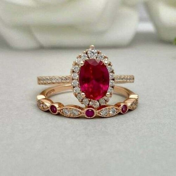 Ruby Wedding Ring Set, Ruby Diamond Engagement Ring, Ruby Ring Set, Ruby Wedding Rings, Vintage Engagement Rings Unique, Detailed Engagement Ring, Ruby Wedding, Sterling Silver Rings Set, Silver Ring Set