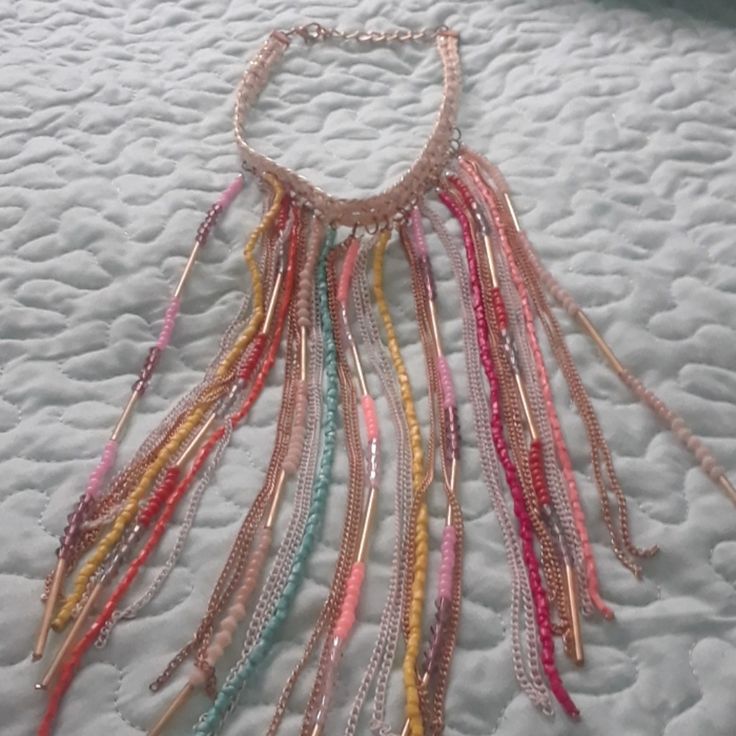 Ladies Beautiful Necklace Pink Beaded Chain Necklace, Handmade Adjustable Chain Necklace For Party, Bohemian Beaded Chain Necklaces For Party, Chic Multicolor Spring Jewelry, Costume Jewelry Chain Necklaces For Festivals, Beaded Long Chain Necklace For Parties, Long Beaded Necklace With Chain For Party, Multicolor Beaded Chain Long Necklace For Party, Adjustable Dangling Necklaces For Parties