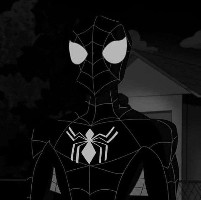 the spider - man is standing in front of a house with his eyes wide open