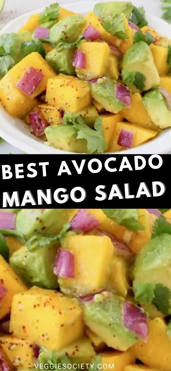 mango salad with avocado and cilantro on the side, served in a white bowl