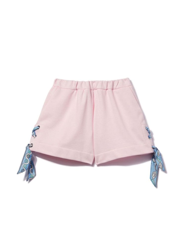 light pink/blue/white cotton elasticated waistband lace-up detailing straight leg Trendy Cotton Drawstring Shorts, Trendy Cotton Shorts With Drawstring, Spring Drawstring High-waisted Shorts, Spring High-waisted Drawstring Shorts, High-waisted Drawstring Shorts For Spring, Spring Drawstring Shorts, Pink Drawstring Shorts For Spring, Spring Loungewear Shorts With Drawstring, Cotton Shorts For Spring Daywear