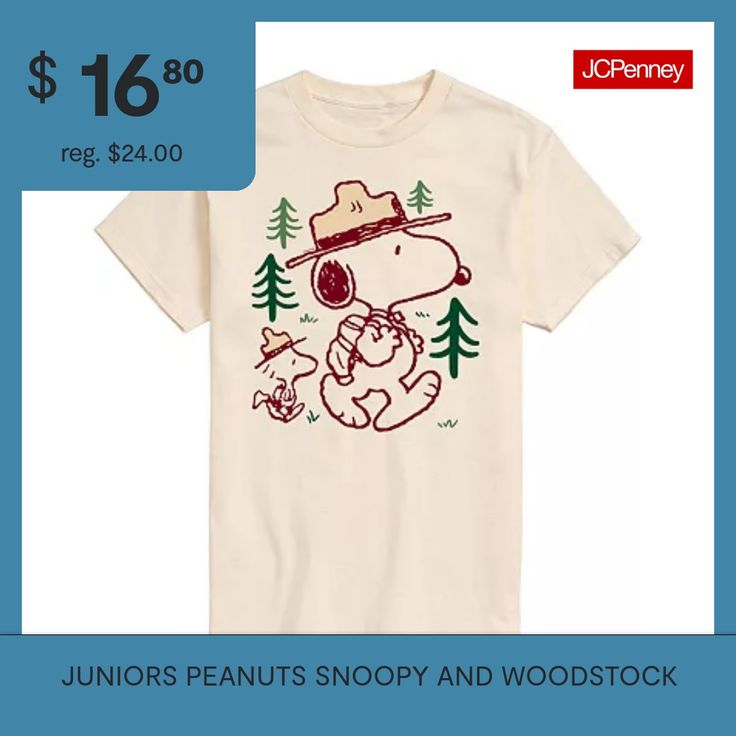 Join Snoopy and Woodstock on a wilderness adventure with this women's and junior's Peanuts graphic t-shirt. Made from cotton-knit, it features a regular-fit, a classic crew neck, and short sleeves. Complete the casual outdoorsy look with cargo shorts. Character: SnoopyClosure Type: Pullover HeadFit: Regular FitNeckline: Crew NeckSleeve Length: Short SleeveFiber Content: 100% CottonFabric Description: KnitCare: Machine Wash, Tumble DryCountry of Origin: Imported Snoopy And Woodstock, Peanuts Snoopy, Woodstock, Cotton Knit, Cargo Shorts, Womens Tees, Graphic T Shirt, Graphic Tshirt, Snoopy